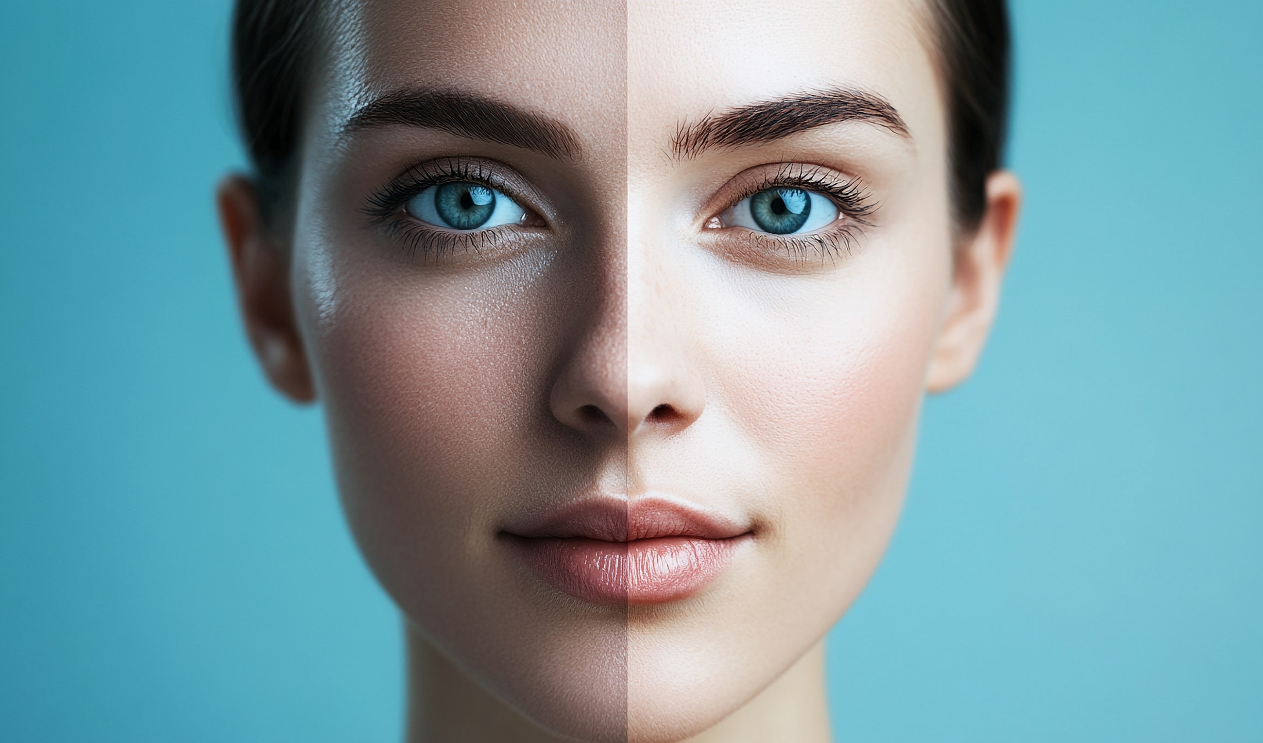 Beauty comparison showcasing skin texture differences.